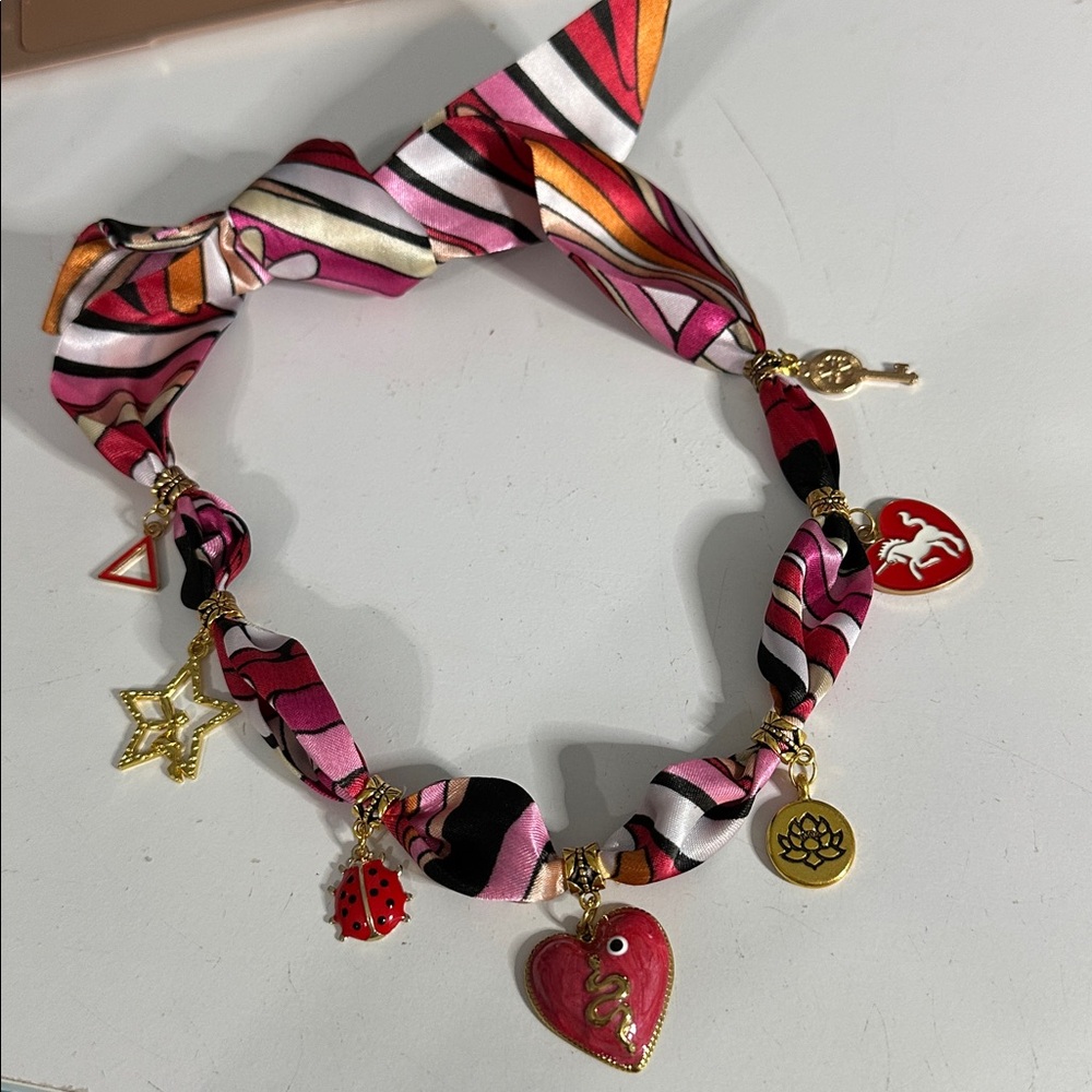 Gold Pink and Red Heart Evil Eye Charm Necklace (Bottom Necklace)